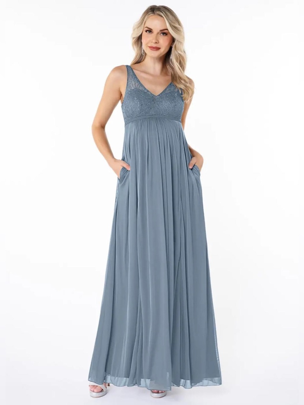 Azazie Andrea dusty blue maternity bridesmaid dress size 4